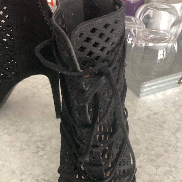 Black Faux Suede open toe bootie - Picture 5 of 6